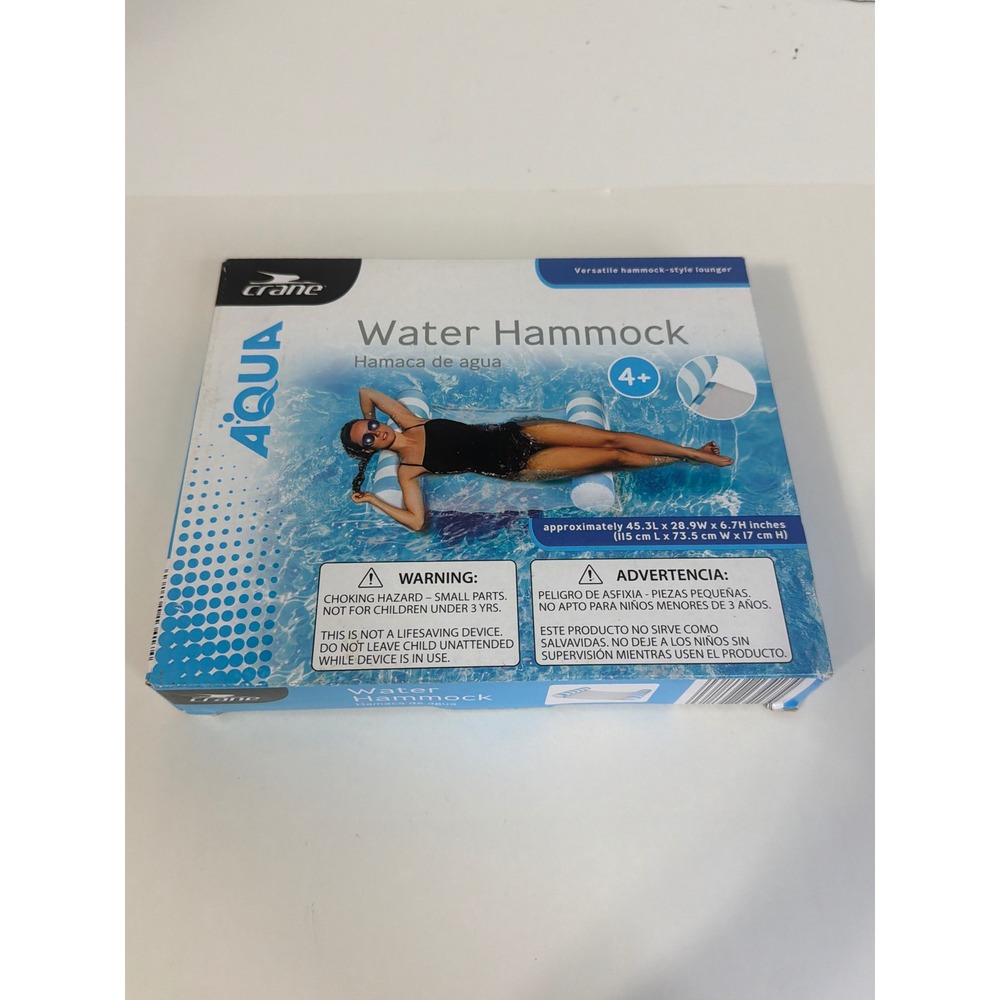 Crane Aqua Water Hammock Inflatable Pool Float Lounger Blue White Stripes